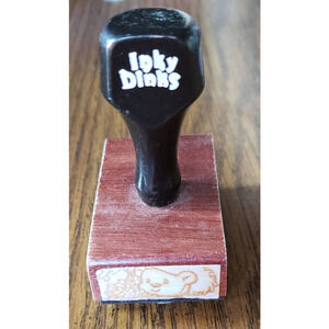 Spring Teddy Bear With Flowers Inky Dinks Black Wood Handled Ink Stamp